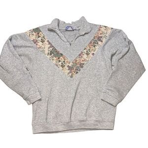 vintage justin allen carpet tapestry collared pull over sweater sz M 1/4 zip 80s